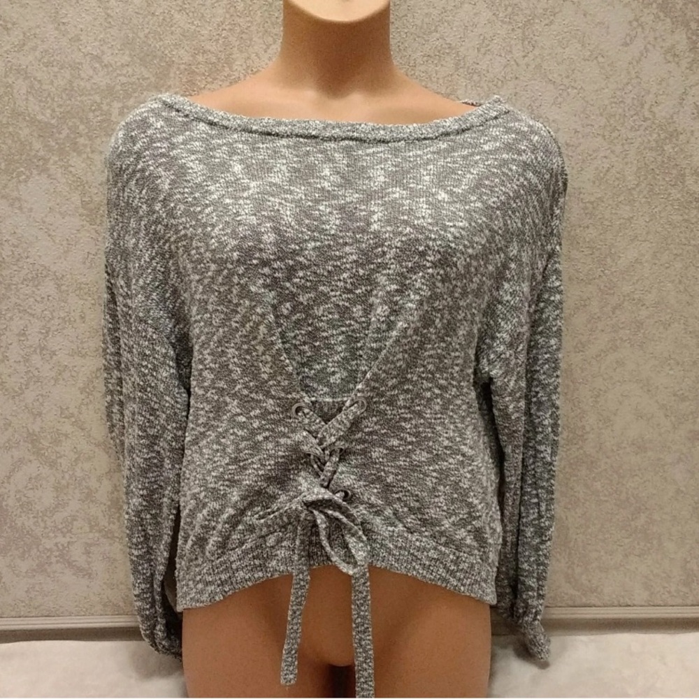Express Gray Lace-Up Sweater